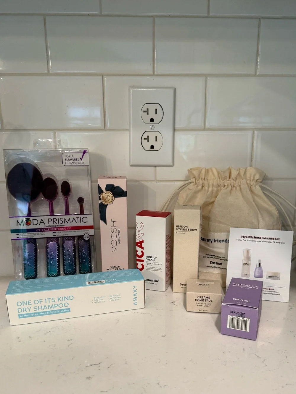 Beauty & Skincare Bundle with Purple Iridescent Makeup Brushes